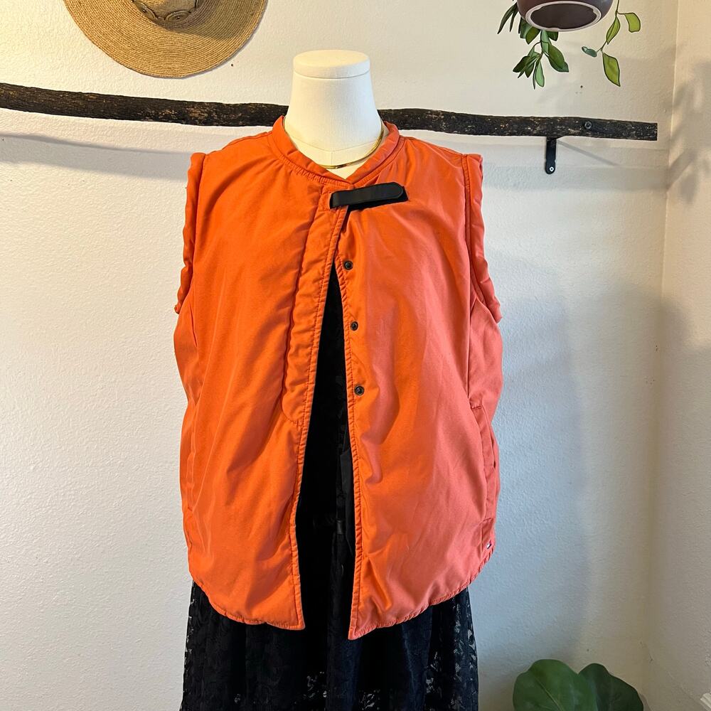 Vintage 90s Tommy Hilfiger Orange Streetwear Snap Button Puff Vest Size Large
